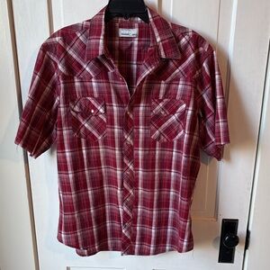 Oversized Vintage Boyfriend Fit Wrangler Men's Burgundy Plaid Pearl snap